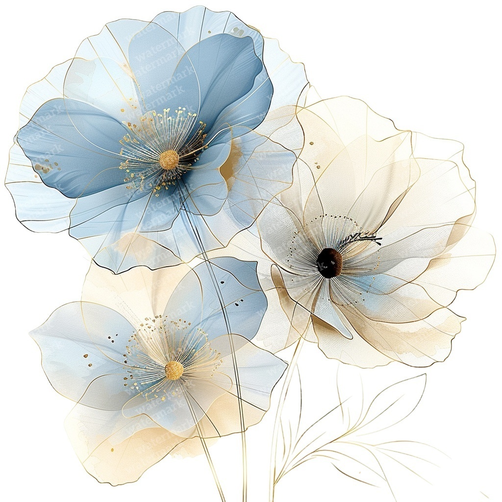 【商用利用可】抽象フラワー(水彩アブストラクト花)クリップアート15点セット|高解像度・透過PNG|モダン花デザイン|コラージュ・ジャンクジャーナル素材|即ダウンロード