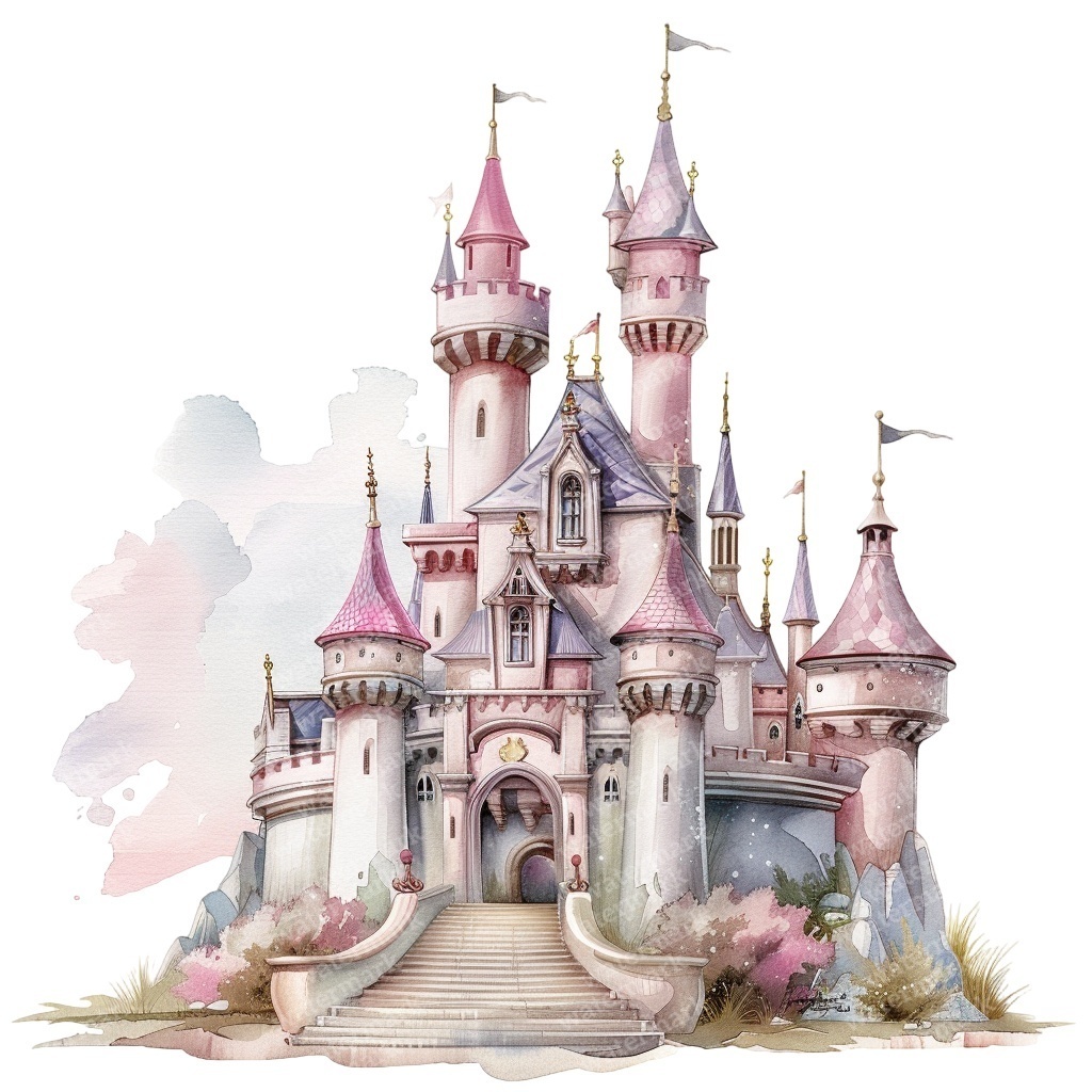【商用利用可】プリンセス城(水彩フェアリーキャッスル)クリップアート15点セット|高解像度PNG/JPG|ファンタジー・コラージュ・ジャンクジャーナル素材|即ダウンロード