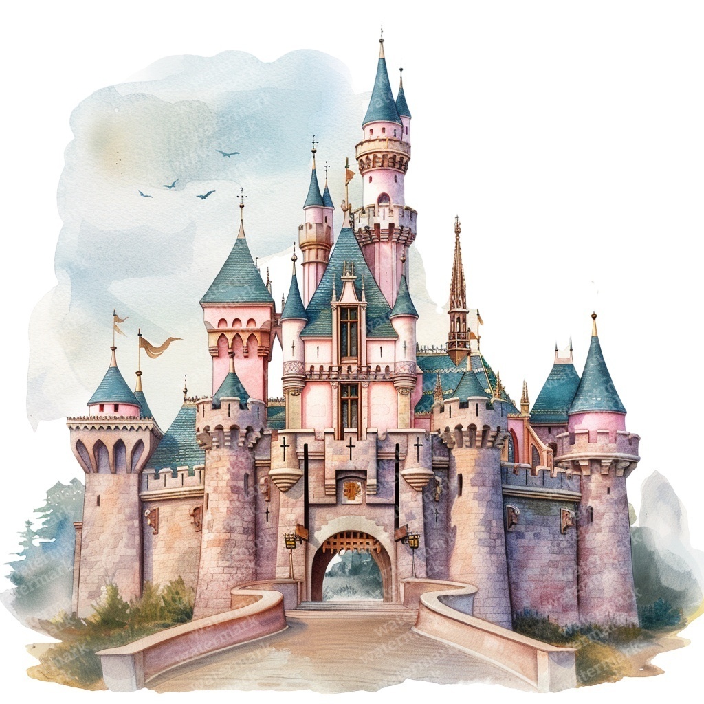 【商用利用可】プリンセス城(水彩フェアリーキャッスル)クリップアート15点セット|高解像度PNG/JPG|ファンタジー・コラージュ・ジャンクジャーナル素材|即ダウンロード