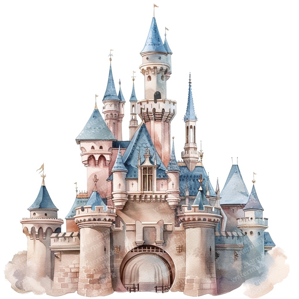 【商用利用可】プリンセス城(水彩フェアリーキャッスル)クリップアート15点セット|高解像度PNG/JPG|ファンタジー・コラージュ・ジャンクジャーナル素材|即ダウンロード