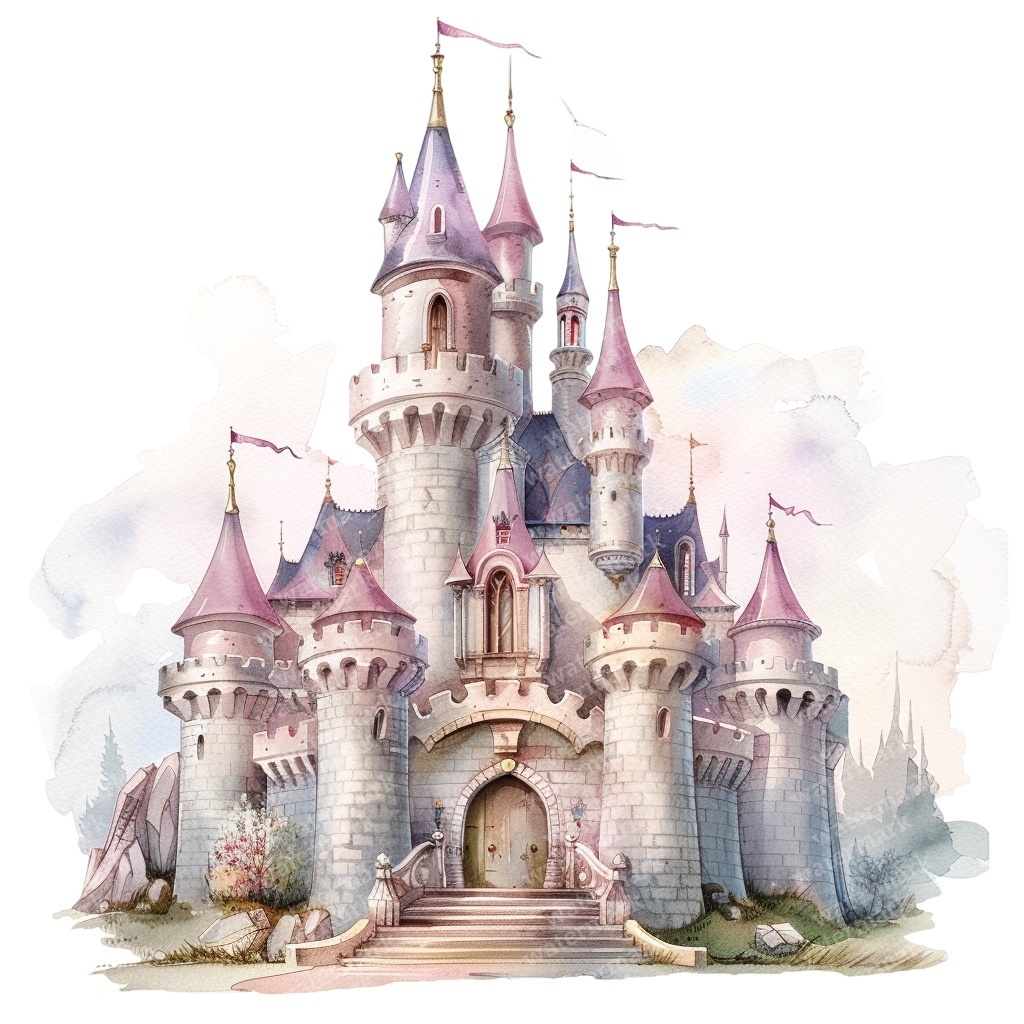 【商用利用可】プリンセス城(水彩フェアリーキャッスル)クリップアート15点セット|高解像度PNG/JPG|ファンタジー・コラージュ・ジャンクジャーナル素材|即ダウンロード