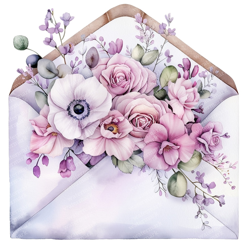 【商用利用可】ヴィンテージ花封筒(水彩フローラルエンベロープ)クリップアート16点セット|高解像度・透過PNG|レター素材・コラージュ・ジャンクジャーナル素材|即ダウンロード