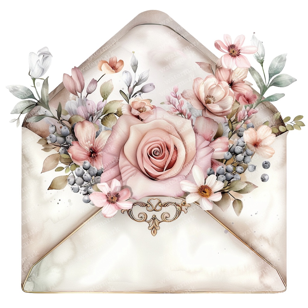 【商用利用可】ヴィンテージ花封筒(水彩フローラルエンベロープ)クリップアート16点セット|高解像度・透過PNG|レター素材・コラージュ・ジャンクジャーナル素材|即ダウンロード