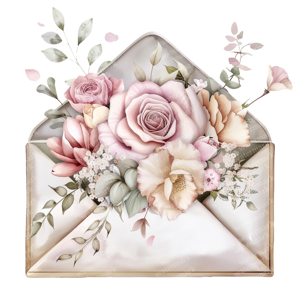 【商用利用可】ヴィンテージ花封筒(水彩フローラルエンベロープ)クリップアート16点セット|高解像度・透過PNG|レター素材・コラージュ・ジャンクジャーナル素材|即ダウンロード
