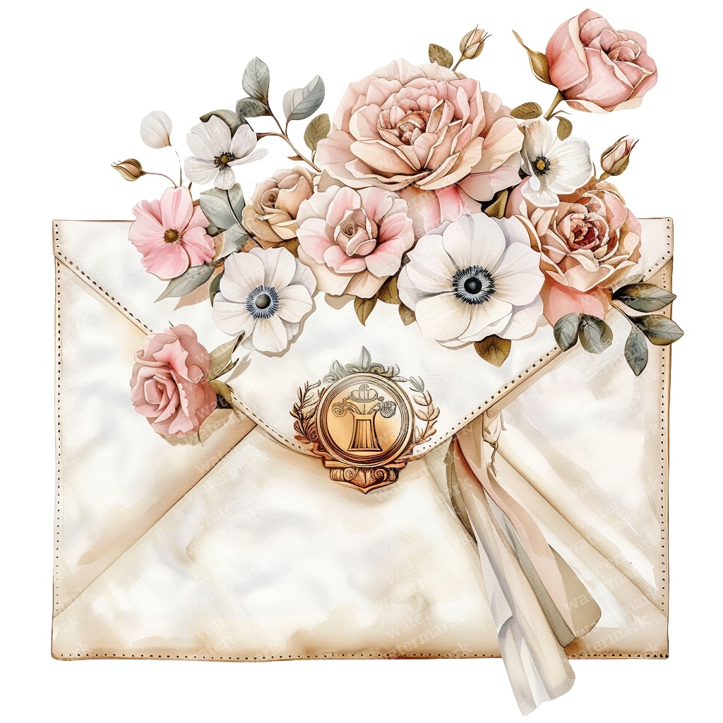 【商用利用可】ヴィンテージ花封筒(水彩フローラルエンベロープ)クリップアート16点セット|高解像度・透過PNG|レター素材・コラージュ・ジャンクジャーナル素材|即ダウンロード