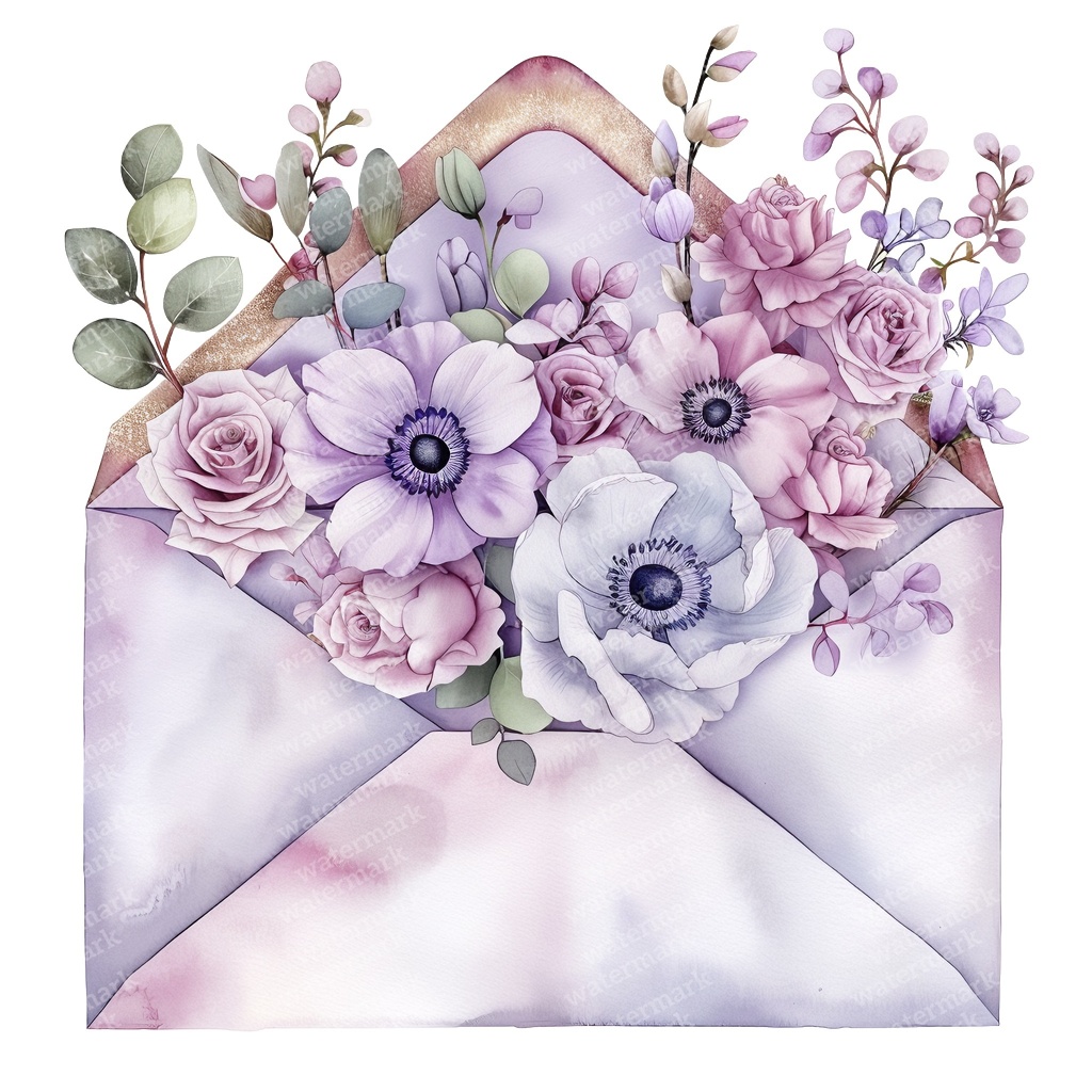 【商用利用可】ヴィンテージ花封筒(水彩フローラルエンベロープ)クリップアート16点セット|高解像度・透過PNG|レター素材・コラージュ・ジャンクジャーナル素材|即ダウンロード