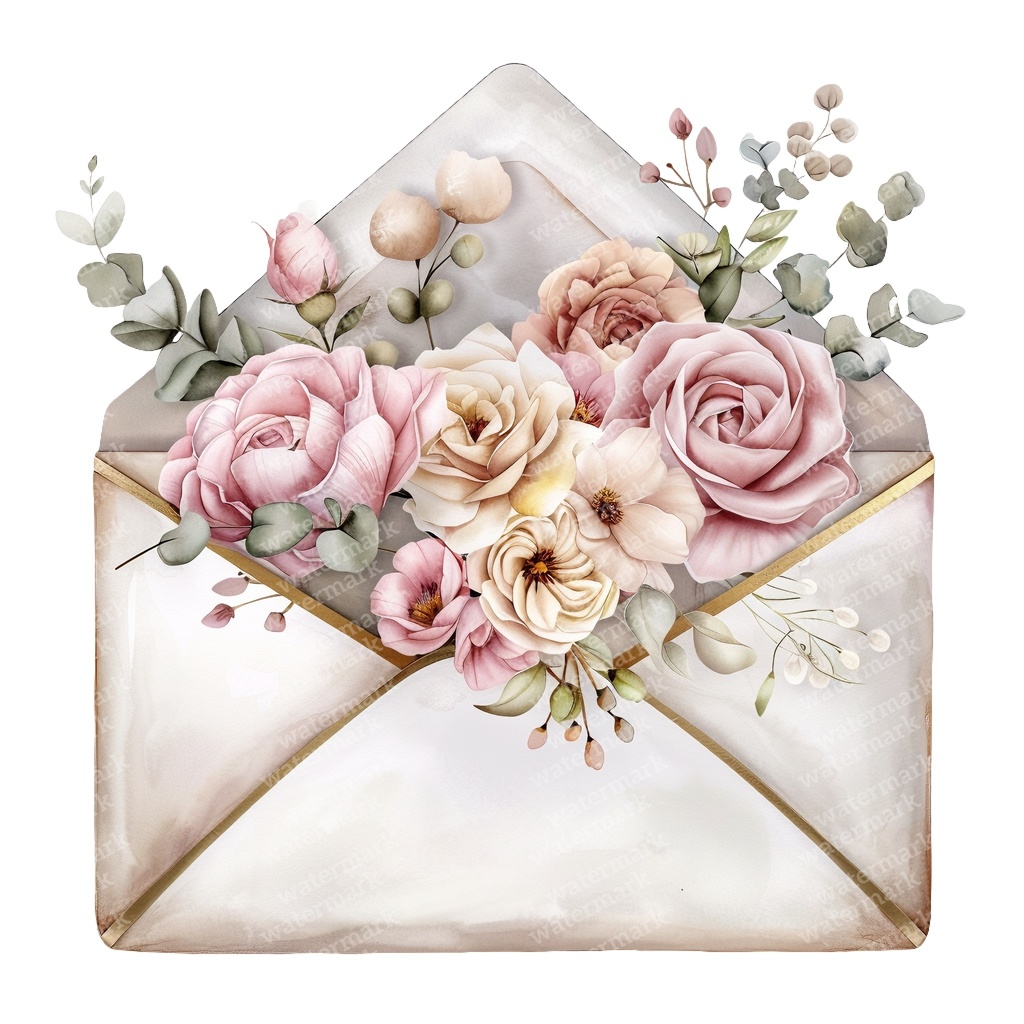 【商用利用可】ヴィンテージ花封筒(水彩フローラルエンベロープ)クリップアート16点セット|高解像度・透過PNG|レター素材・コラージュ・ジャンクジャーナル素材|即ダウンロード