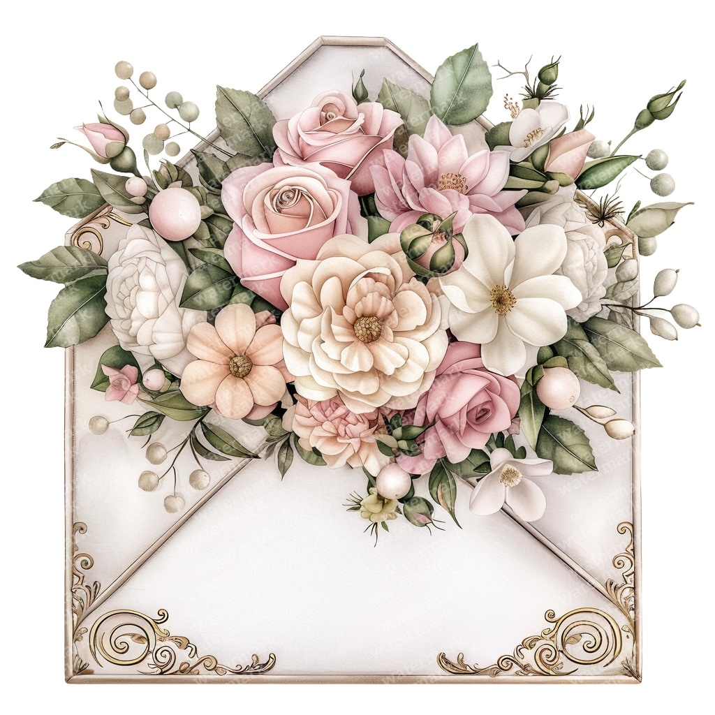【商用利用可】ヴィンテージ花封筒(水彩フローラルエンベロープ)クリップアート16点セット|高解像度・透過PNG|レター素材・コラージュ・ジャンクジャーナル素材|即ダウンロード