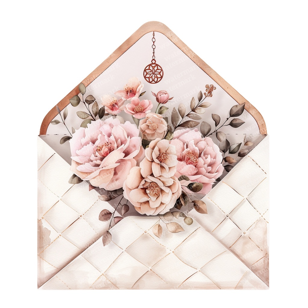 【商用利用可】ヴィンテージ花封筒(水彩フローラルエンベロープ)クリップアート16点セット|高解像度・透過PNG|レター素材・コラージュ・ジャンクジャーナル素材|即ダウンロード