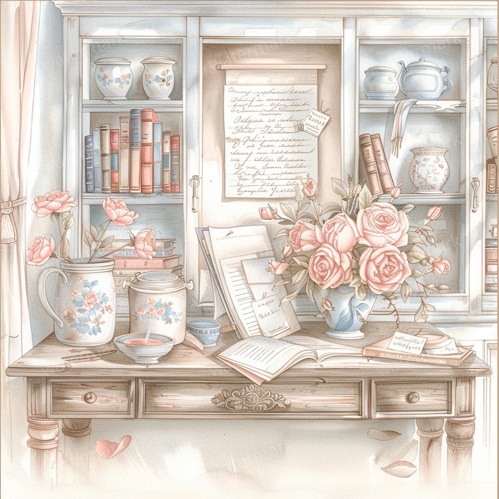 【商用利用可】ヴィンテージ本棚(水彩ブックシェルフ)クリップアート10点セット|高解像度JPG|アンティーク家具・コラージュ・ジャンクジャーナル素材|即ダウンロード