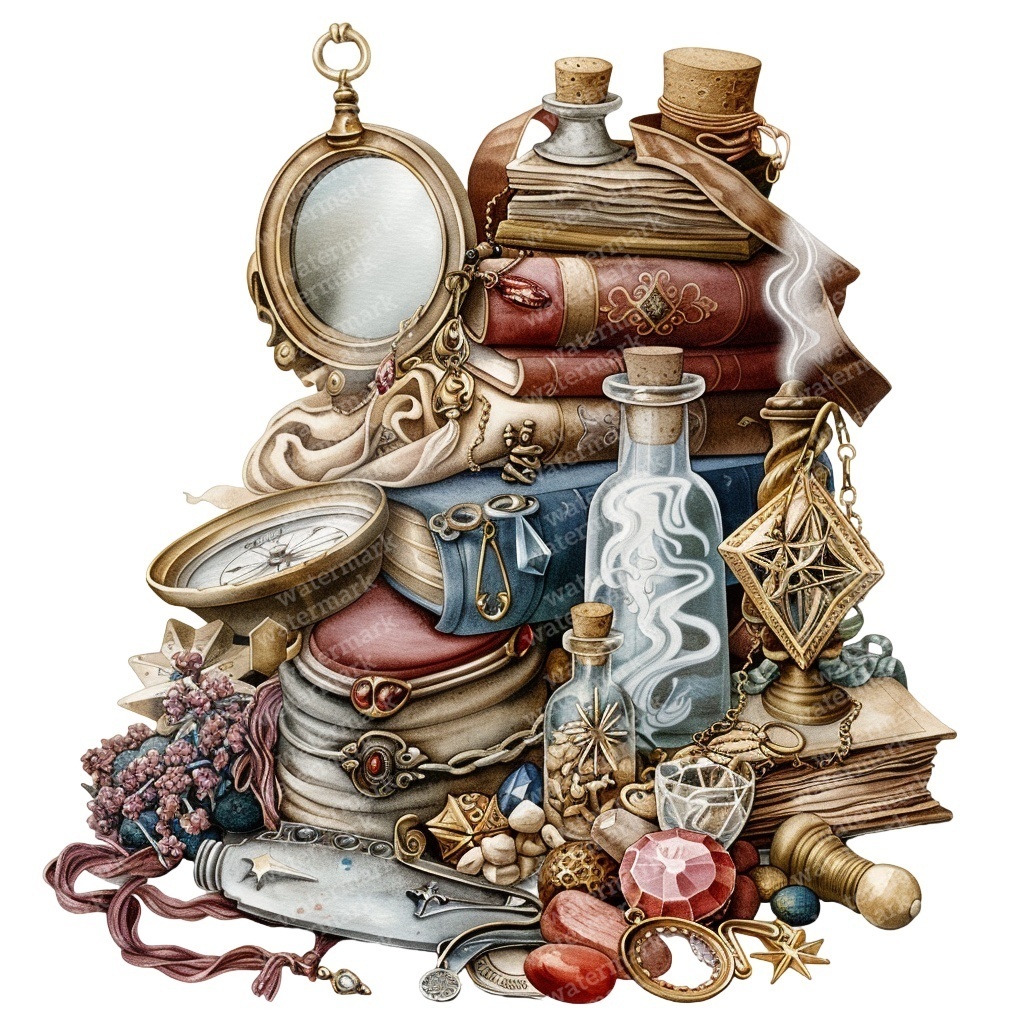 【商用利用可】魔女・ウィッチクラフト(水彩魔法モチーフ)クリップアート20点セット|高解像度・透過PNG|ハロウィン・コラージュ・ジャンクジャーナル素材|即ダウンロード