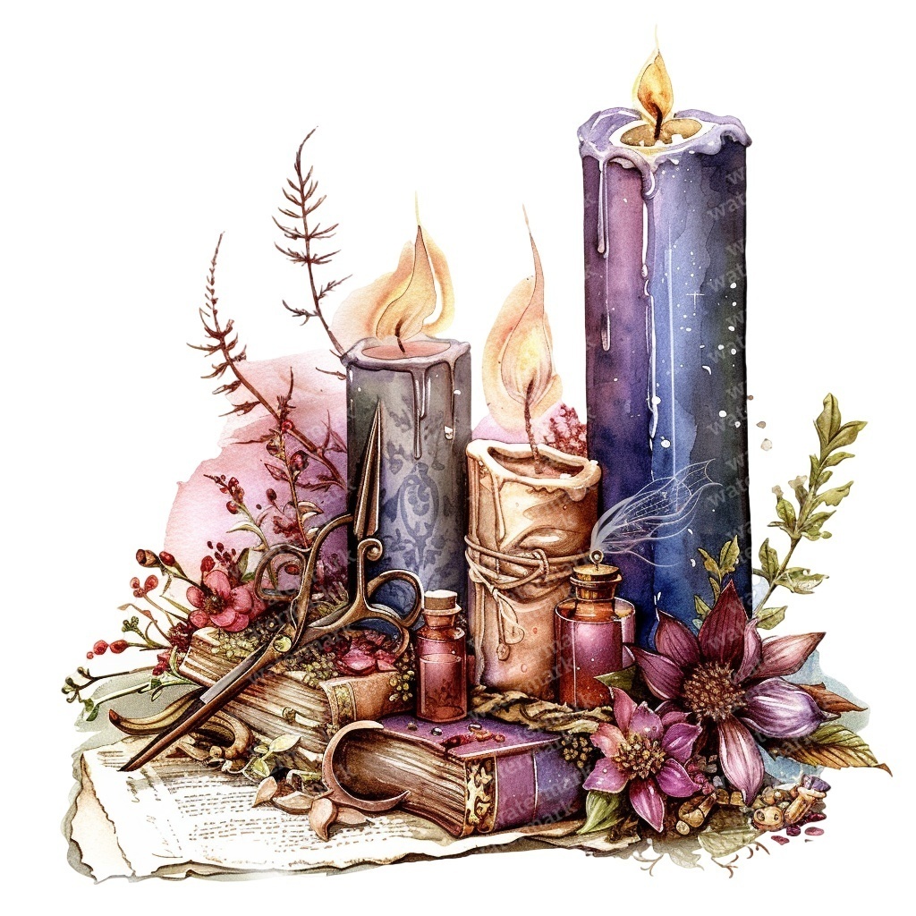 【商用利用可】魔女・ウィッチクラフト(水彩魔法モチーフ)クリップアート20点セット|高解像度・透過PNG|ハロウィン・コラージュ・ジャンクジャーナル素材|即ダウンロード