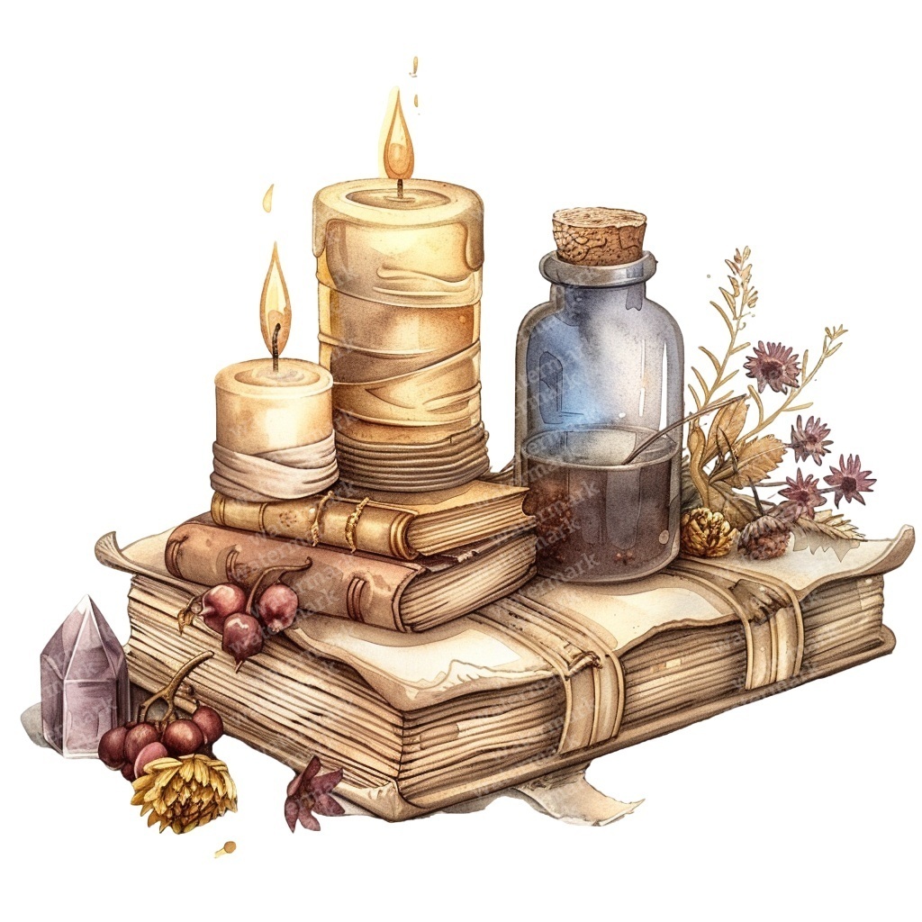 【商用利用可】魔女・ウィッチクラフト(水彩魔法モチーフ)クリップアート20点セット|高解像度・透過PNG|ハロウィン・コラージュ・ジャンクジャーナル素材|即ダウンロード