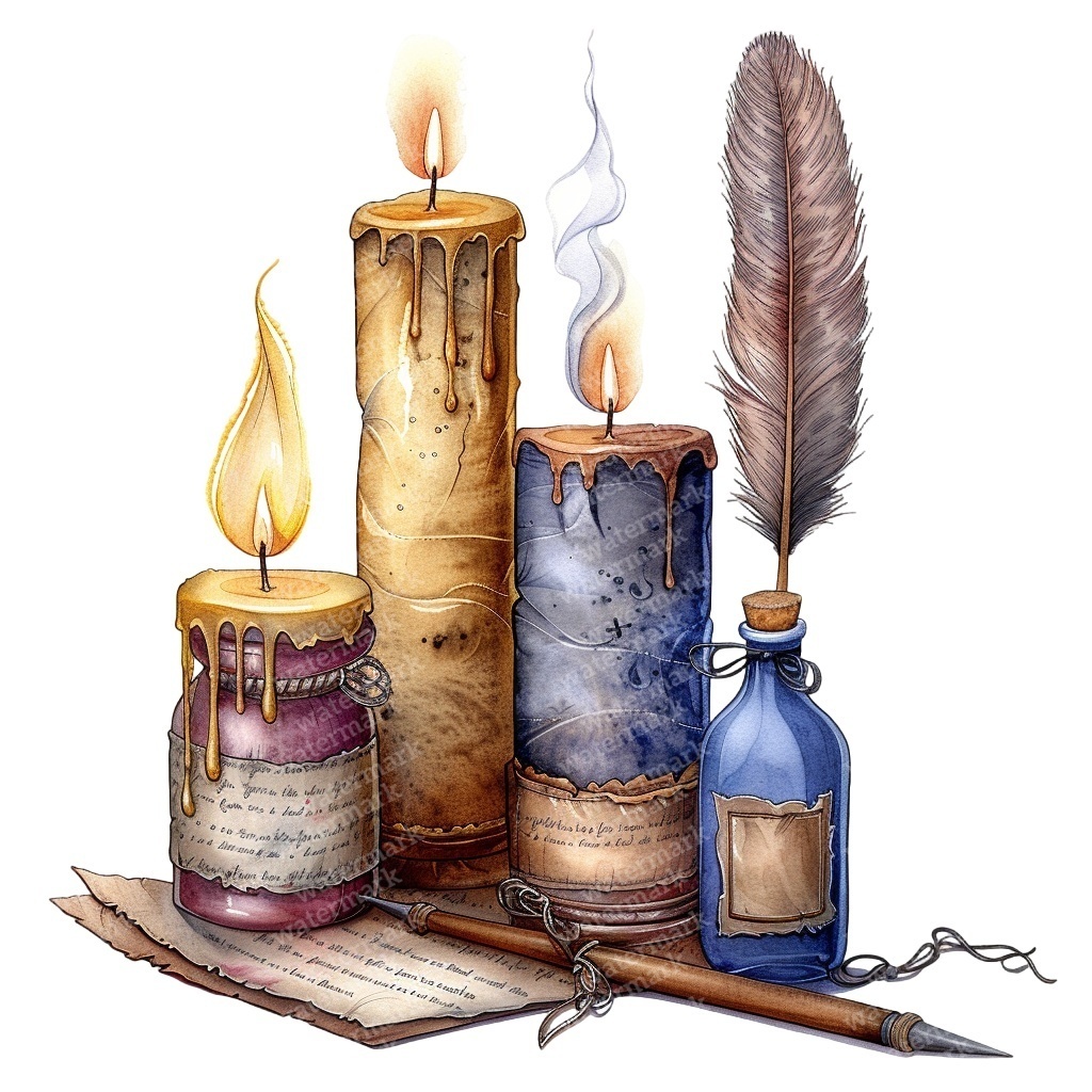 【商用利用可】魔女・ウィッチクラフト(水彩魔法モチーフ)クリップアート20点セット|高解像度・透過PNG|ハロウィン・コラージュ・ジャンクジャーナル素材|即ダウンロード