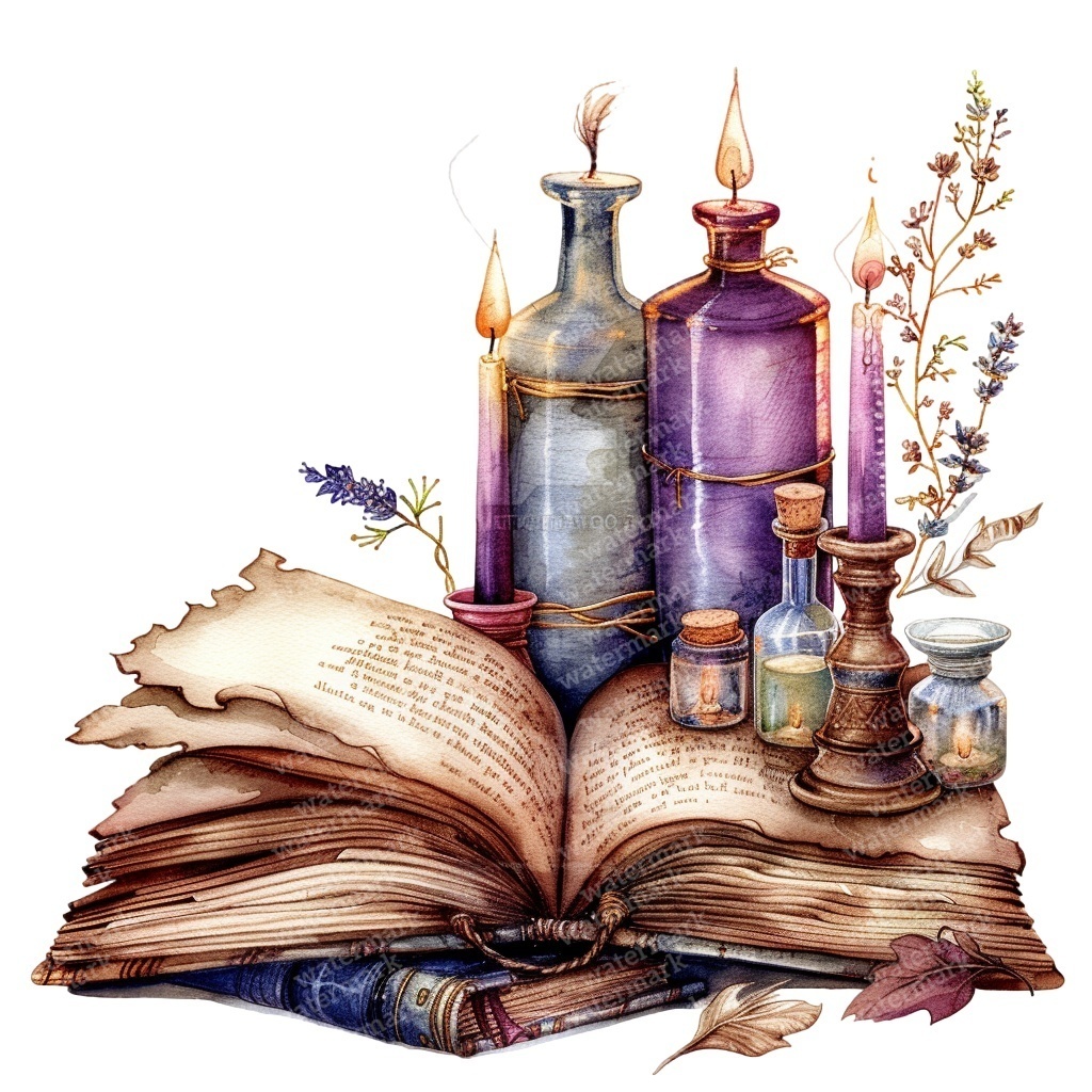 【商用利用可】魔女・ウィッチクラフト(水彩魔法モチーフ)クリップアート20点セット|高解像度・透過PNG|ハロウィン・コラージュ・ジャンクジャーナル素材|即ダウンロード