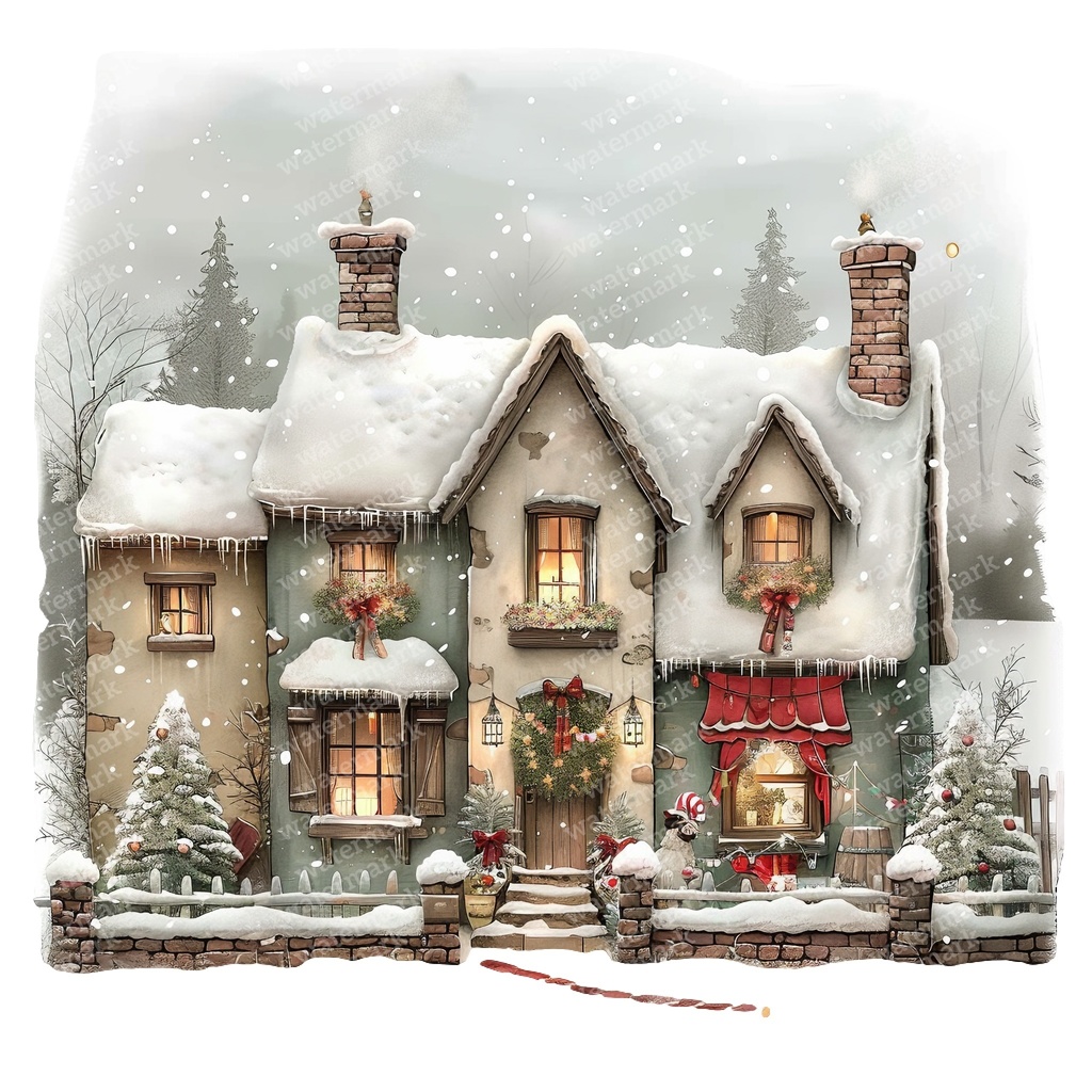 【商用利用可】魔法の冬の家(水彩ウィンターハウス)クリップアート15点セット|高解像度JPG|雪景色・ファンタジー風景|コラージュ・ジャンクジャーナル素材|即ダウンロード