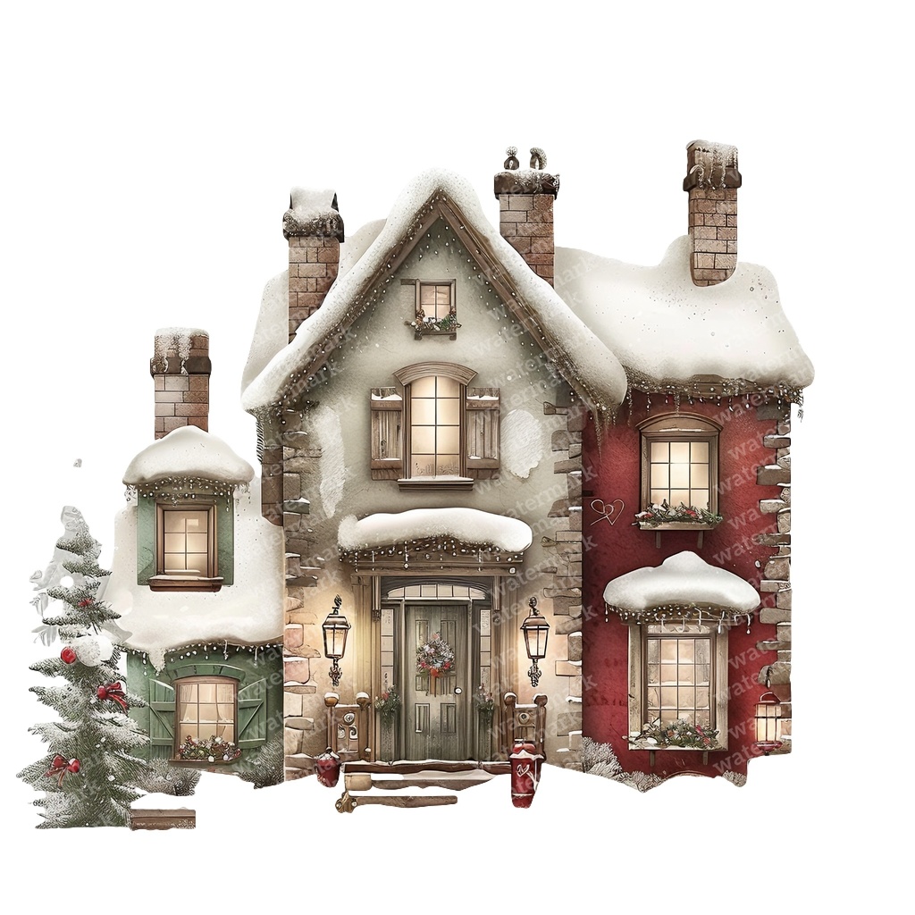 【商用利用可】魔法の冬の家(水彩ウィンターハウス)クリップアート15点セット|高解像度JPG|雪景色・ファンタジー風景|コラージュ・ジャンクジャーナル素材|即ダウンロード