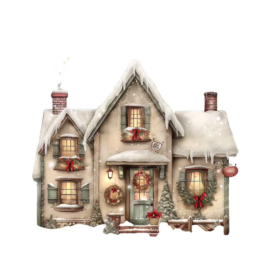 【商用利用可】魔法の冬の家(水彩ウィンターハウス)クリップアート15点セット|高解像度JPG|雪景色・ファンタジー風景|コラージュ・ジャンクジャーナル素材|即ダウンロード