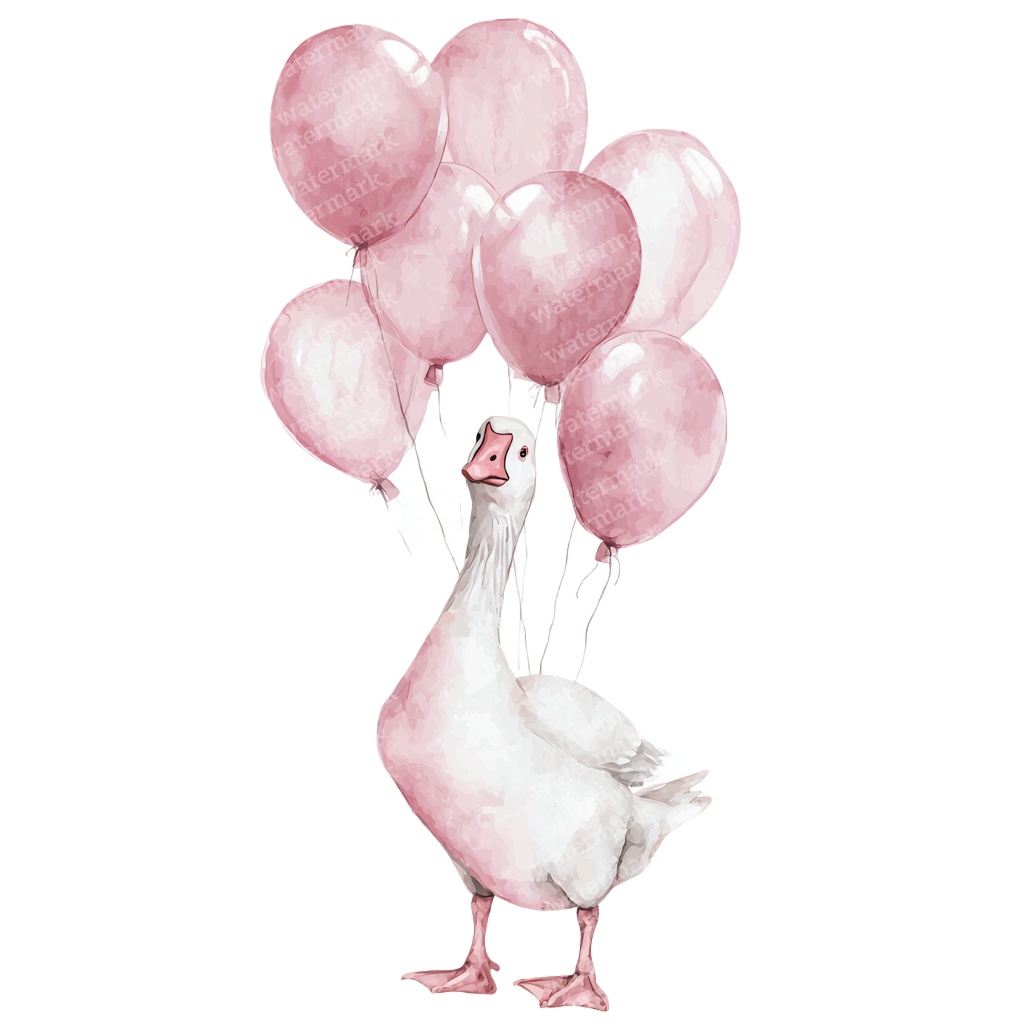 【商用利用可】風船を持つかわいいガチョウ(水彩グース&バルーン)クリップアート20点セット|高解像度・透過PNG|ゆめかわ・コラージュ・ジャンクジャーナル素材|即ダウンロード