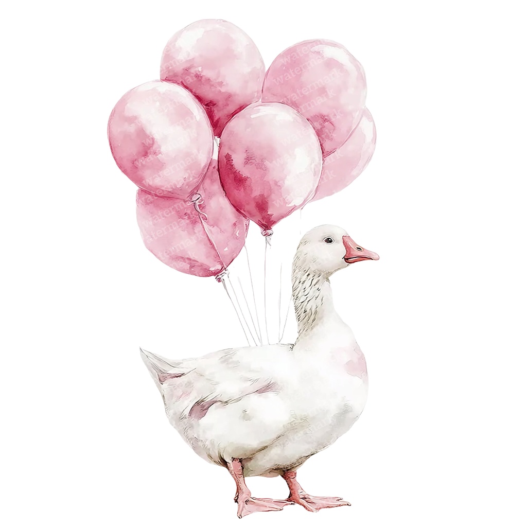 【商用利用可】風船を持つかわいいガチョウ(水彩グース&バルーン)クリップアート20点セット|高解像度・透過PNG|ゆめかわ・コラージュ・ジャンクジャーナル素材|即ダウンロード