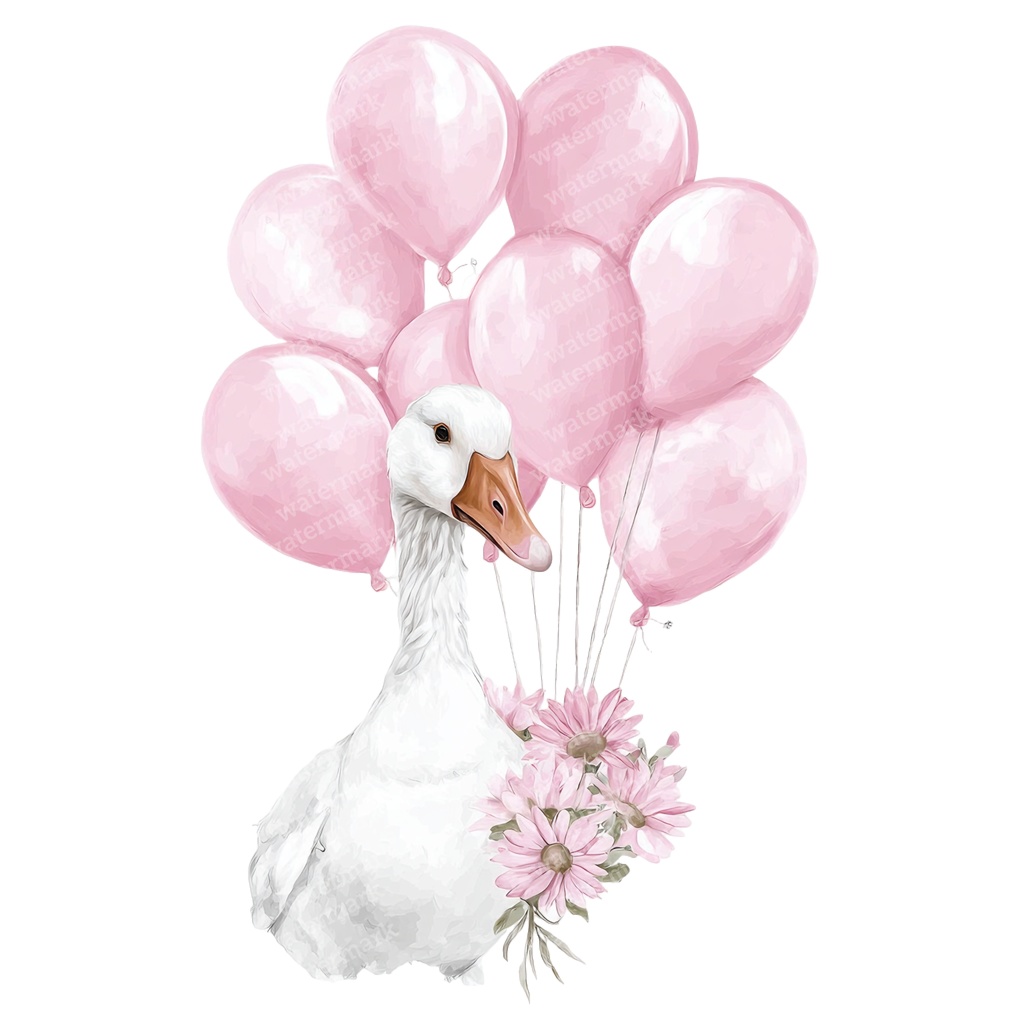 【商用利用可】風船を持つかわいいガチョウ(水彩グース&バルーン)クリップアート20点セット|高解像度・透過PNG|ゆめかわ・コラージュ・ジャンクジャーナル素材|即ダウンロード