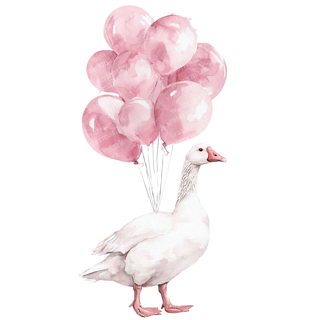 【商用利用可】風船を持つかわいいガチョウ(水彩グース&バルーン)クリップアート20点セット|高解像度・透過PNG|ゆめかわ・コラージュ・ジャンクジャーナル素材|即ダウンロード