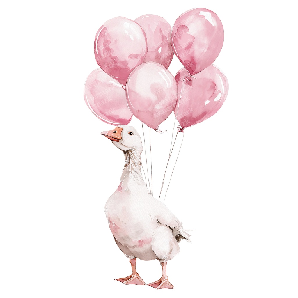 【商用利用可】風船を持つかわいいガチョウ(水彩グース&バルーン)クリップアート20点セット|高解像度・透過PNG|ゆめかわ・コラージュ・ジャンクジャーナル素材|即ダウンロード