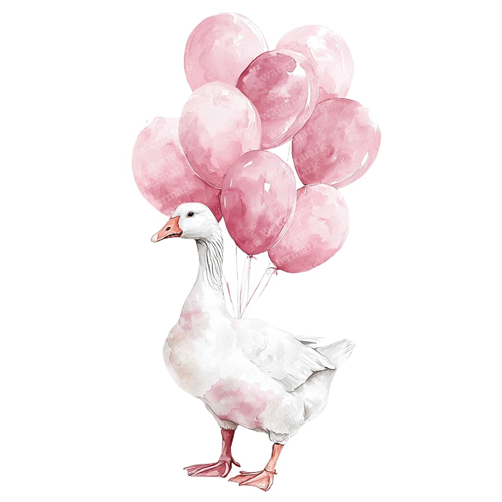 【商用利用可】風船を持つかわいいガチョウ(水彩グース&バルーン)クリップアート20点セット|高解像度・透過PNG|ゆめかわ・コラージュ・ジャンクジャーナル素材|即ダウンロード