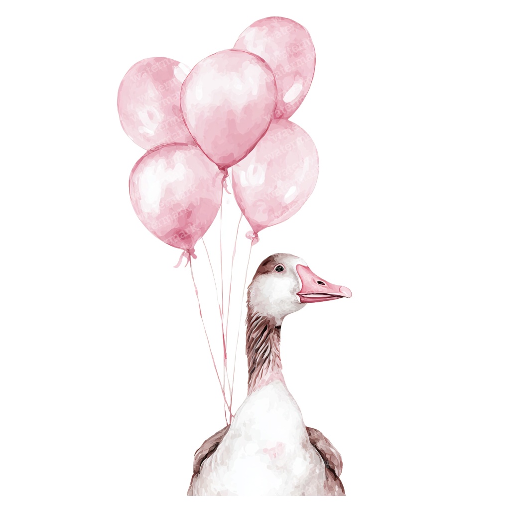 【商用利用可】風船を持つかわいいガチョウ(水彩グース&バルーン)クリップアート20点セット|高解像度・透過PNG|ゆめかわ・コラージュ・ジャンクジャーナル素材|即ダウンロード