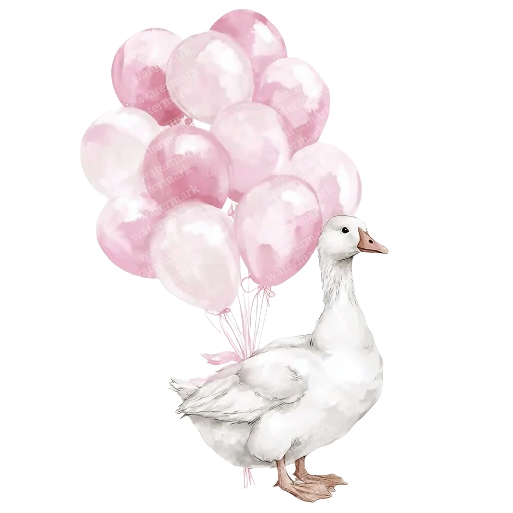 【商用利用可】風船を持つかわいいガチョウ(水彩グース&バルーン)クリップアート20点セット|高解像度・透過PNG|ゆめかわ・コラージュ・ジャンクジャーナル素材|即ダウンロード