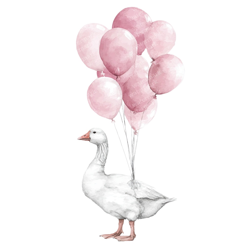 【商用利用可】風船を持つかわいいガチョウ(水彩グース&バルーン)クリップアート20点セット|高解像度・透過PNG|ゆめかわ・コラージュ・ジャンクジャーナル素材|即ダウンロード