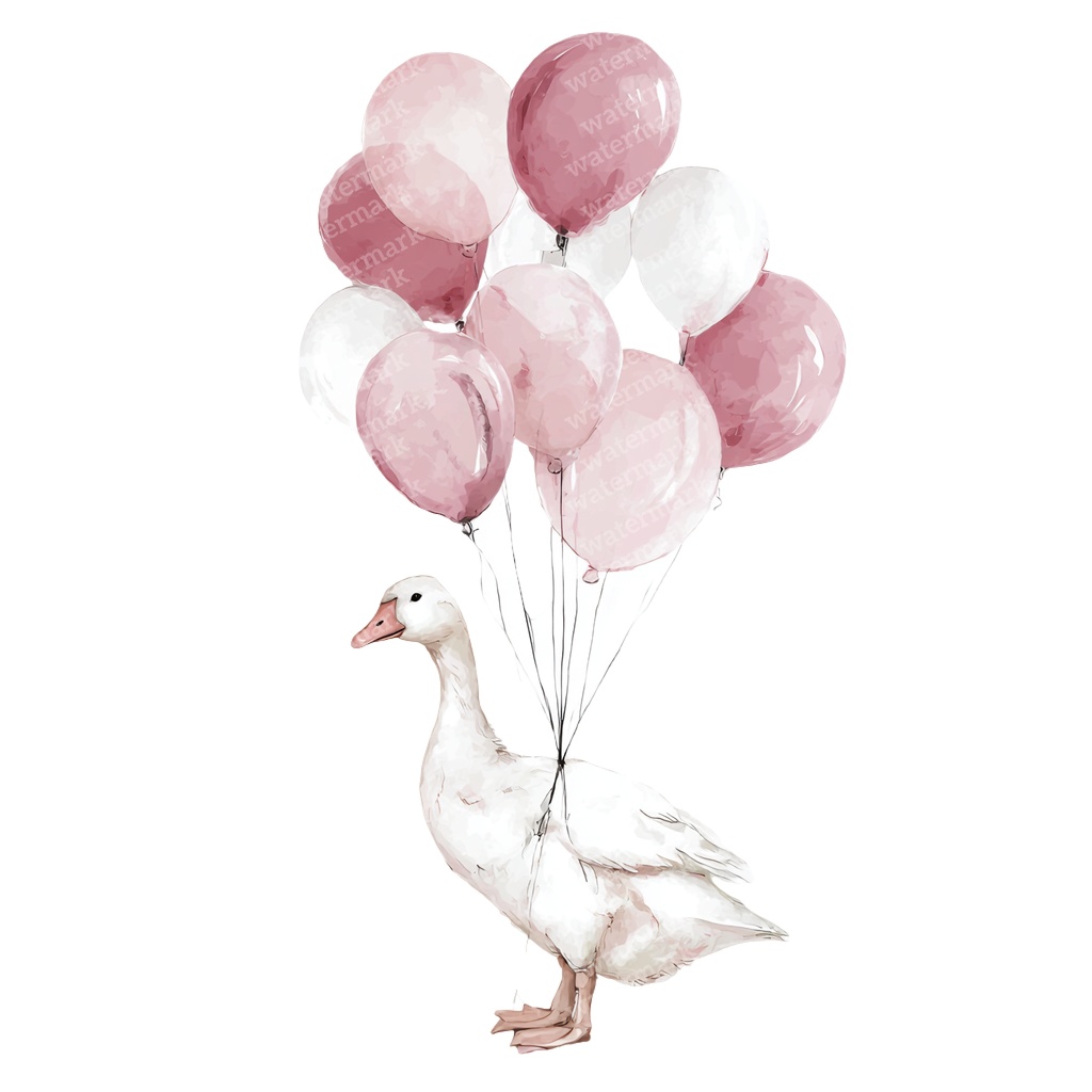 【商用利用可】風船を持つかわいいガチョウ(水彩グース&バルーン)クリップアート20点セット|高解像度・透過PNG|ゆめかわ・コラージュ・ジャンクジャーナル素材|即ダウンロード