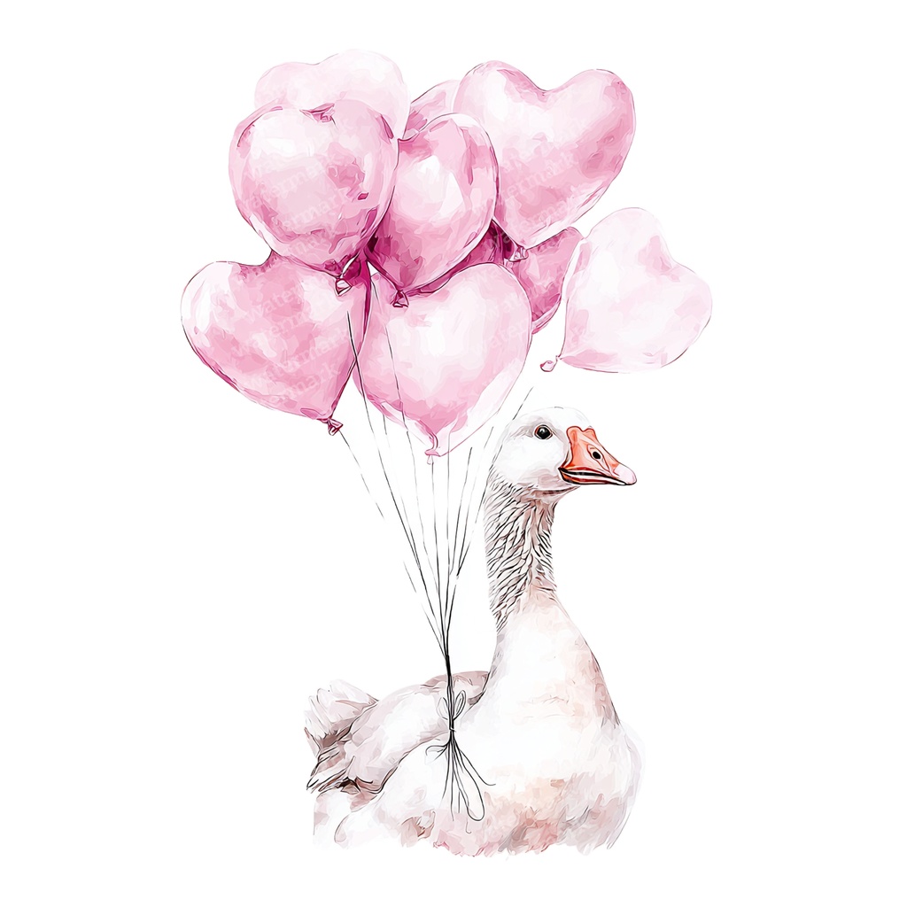 【商用利用可】風船を持つかわいいガチョウ(水彩グース&バルーン)クリップアート20点セット|高解像度・透過PNG|ゆめかわ・コラージュ・ジャンクジャーナル素材|即ダウンロード
