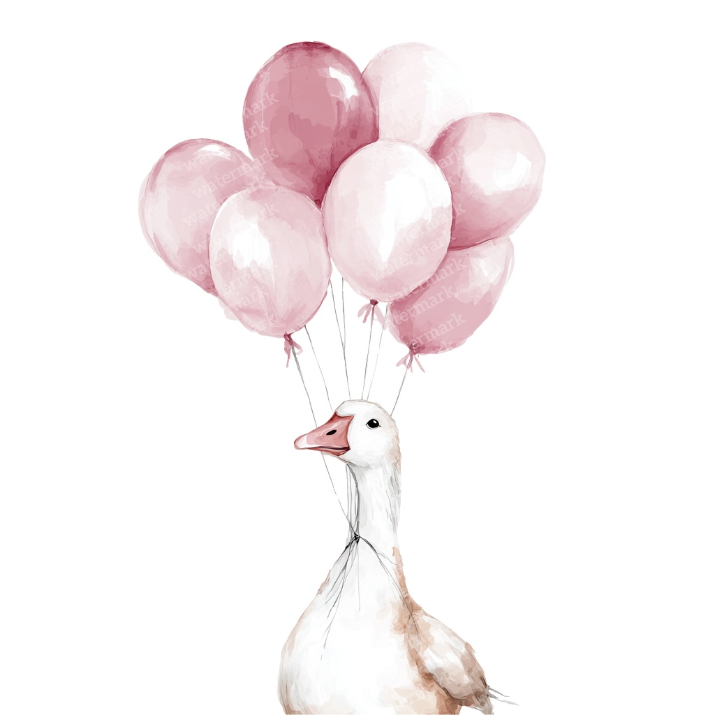 【商用利用可】風船を持つかわいいガチョウ(水彩グース&バルーン)クリップアート20点セット|高解像度・透過PNG|ゆめかわ・コラージュ・ジャンクジャーナル素材|即ダウンロード