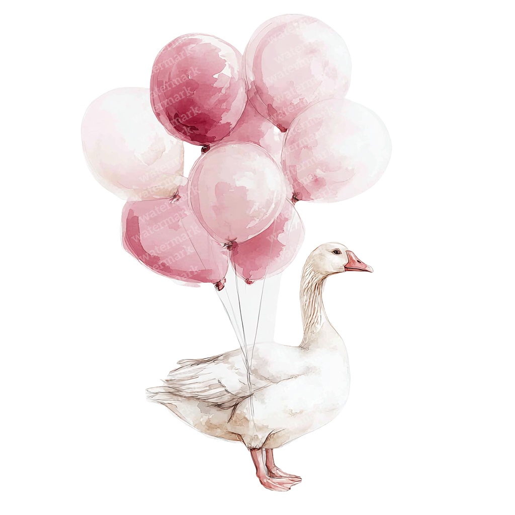 【商用利用可】風船を持つかわいいガチョウ(水彩グース&バルーン)クリップアート20点セット|高解像度・透過PNG|ゆめかわ・コラージュ・ジャンクジャーナル素材|即ダウンロード