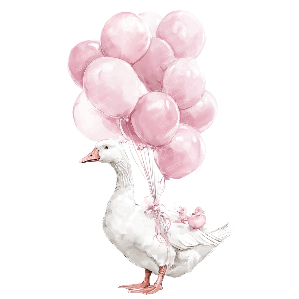 【商用利用可】風船を持つかわいいガチョウ(水彩グース&バルーン)クリップアート20点セット|高解像度・透過PNG|ゆめかわ・コラージュ・ジャンクジャーナル素材|即ダウンロード