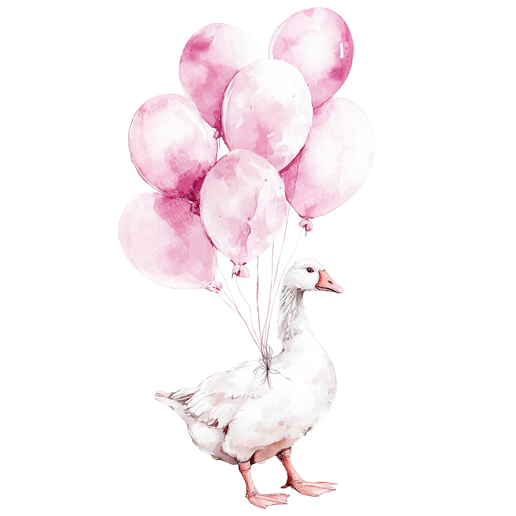 【商用利用可】風船を持つかわいいガチョウ(水彩グース&バルーン)クリップアート20点セット|高解像度・透過PNG|ゆめかわ・コラージュ・ジャンクジャーナル素材|即ダウンロード