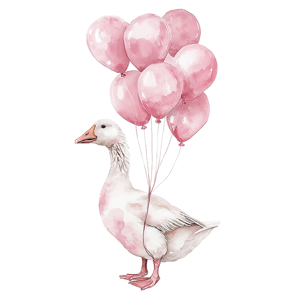 【商用利用可】風船を持つかわいいガチョウ(水彩グース&バルーン)クリップアート20点セット|高解像度・透過PNG|ゆめかわ・コラージュ・ジャンクジャーナル素材|即ダウンロード