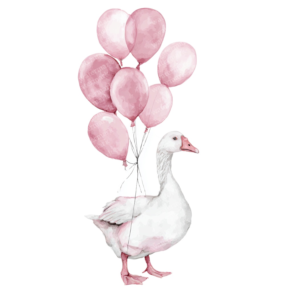 【商用利用可】風船を持つかわいいガチョウ(水彩グース&バルーン)クリップアート20点セット|高解像度・透過PNG|ゆめかわ・コラージュ・ジャンクジャーナル素材|即ダウンロード