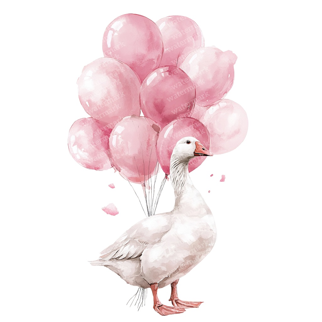 【商用利用可】風船を持つかわいいガチョウ(水彩グース&バルーン)クリップアート20点セット|高解像度・透過PNG|ゆめかわ・コラージュ・ジャンクジャーナル素材|即ダウンロード