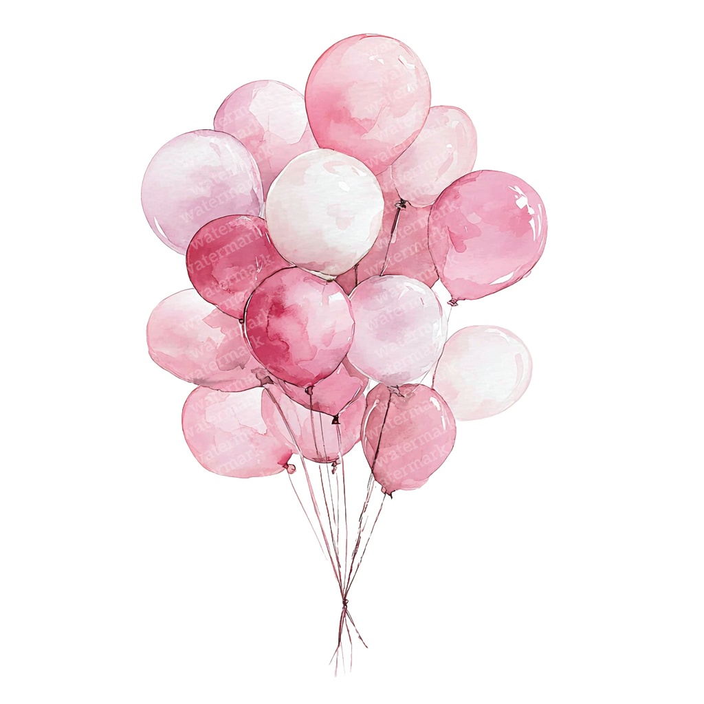 【商用利用可】ピンクバルーン(水彩風船)クリップアート20点セット|高解像度・透過PNG|ゆめかわ・パーティー装飾|コラージュ・ジャンクジャーナル素材|即ダウンロード