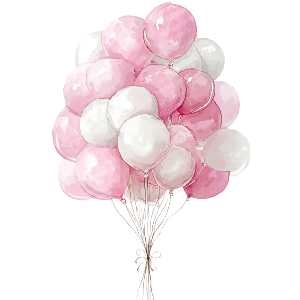 【商用利用可】ピンクバルーン(水彩風船)クリップアート20点セット|高解像度・透過PNG|ゆめかわ・パーティー装飾|コラージュ・ジャンクジャーナル素材|即ダウンロード