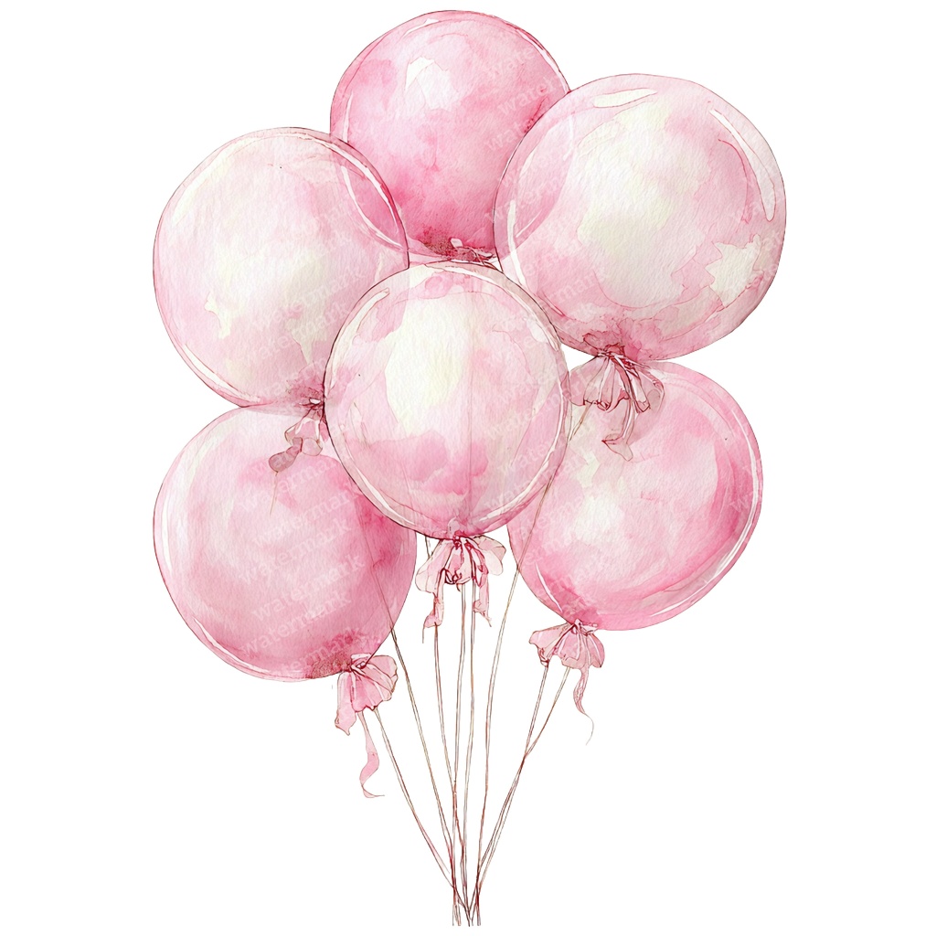 【商用利用可】ピンクバルーン(水彩風船)クリップアート20点セット|高解像度・透過PNG|ゆめかわ・パーティー装飾|コラージュ・ジャンクジャーナル素材|即ダウンロード