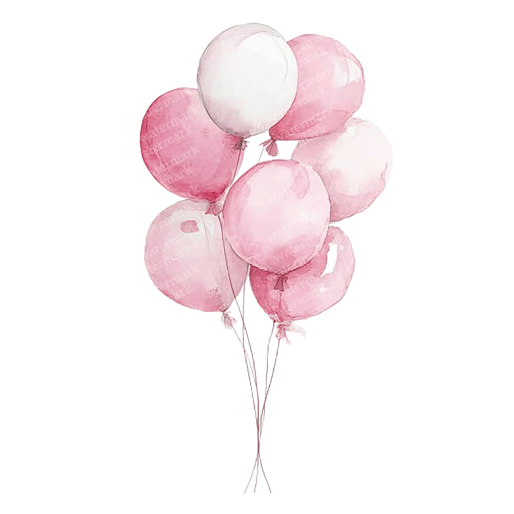 【商用利用可】ピンクバルーン(水彩風船)クリップアート20点セット|高解像度・透過PNG|ゆめかわ・パーティー装飾|コラージュ・ジャンクジャーナル素材|即ダウンロード