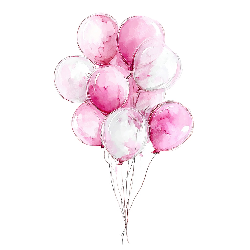 【商用利用可】ピンクバルーン(水彩風船)クリップアート20点セット|高解像度・透過PNG|ゆめかわ・パーティー装飾|コラージュ・ジャンクジャーナル素材|即ダウンロード