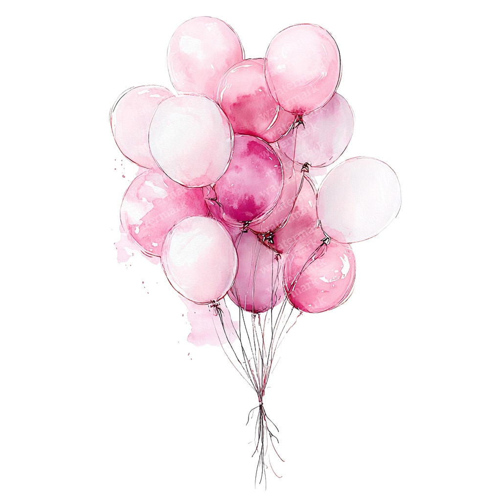 【商用利用可】ピンクバルーン(水彩風船)クリップアート20点セット|高解像度・透過PNG|ゆめかわ・パーティー装飾|コラージュ・ジャンクジャーナル素材|即ダウンロード