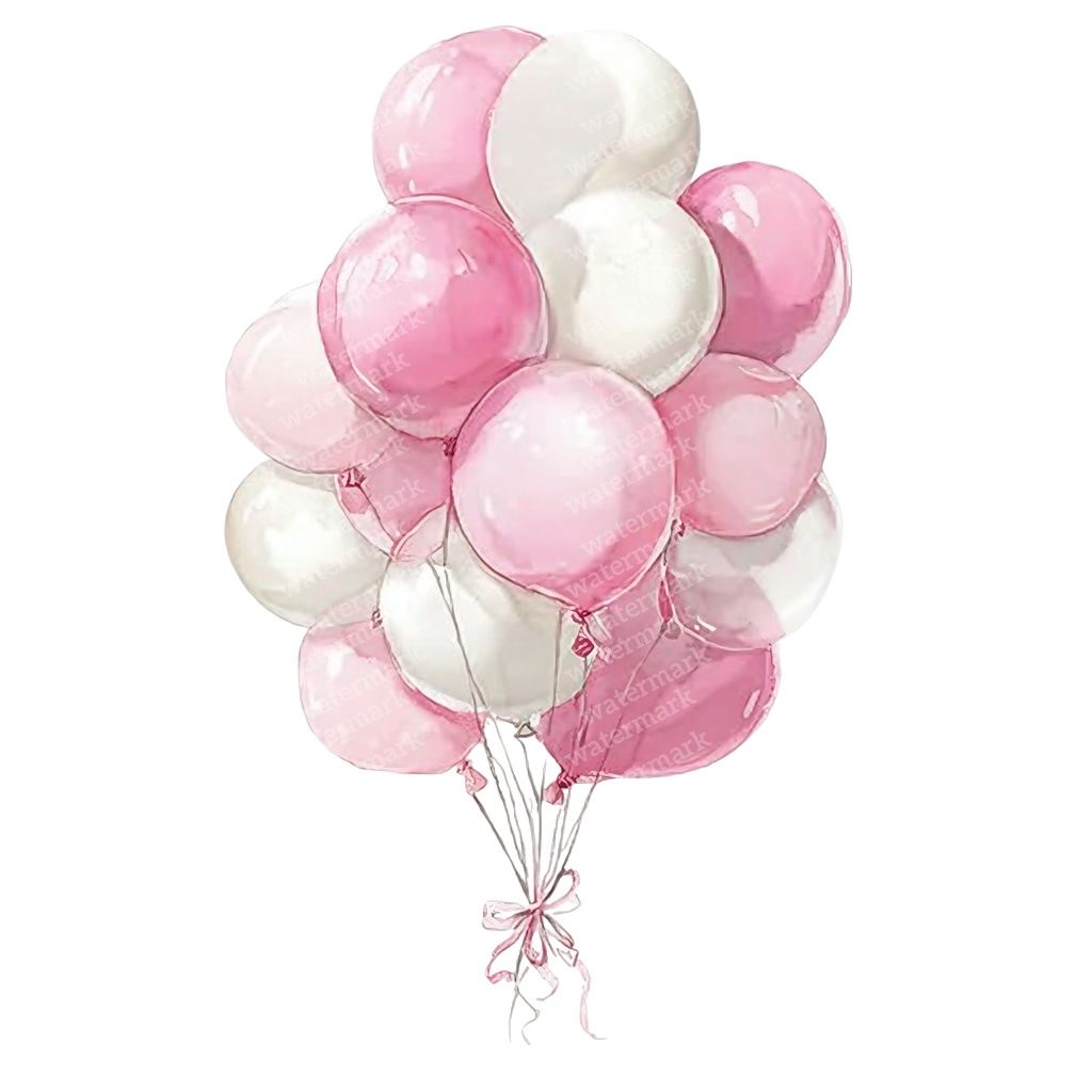 【商用利用可】ピンクバルーン(水彩風船)クリップアート20点セット|高解像度・透過PNG|ゆめかわ・パーティー装飾|コラージュ・ジャンクジャーナル素材|即ダウンロード