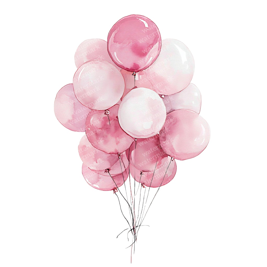 【商用利用可】ピンクバルーン(水彩風船)クリップアート20点セット|高解像度・透過PNG|ゆめかわ・パーティー装飾|コラージュ・ジャンクジャーナル素材|即ダウンロード