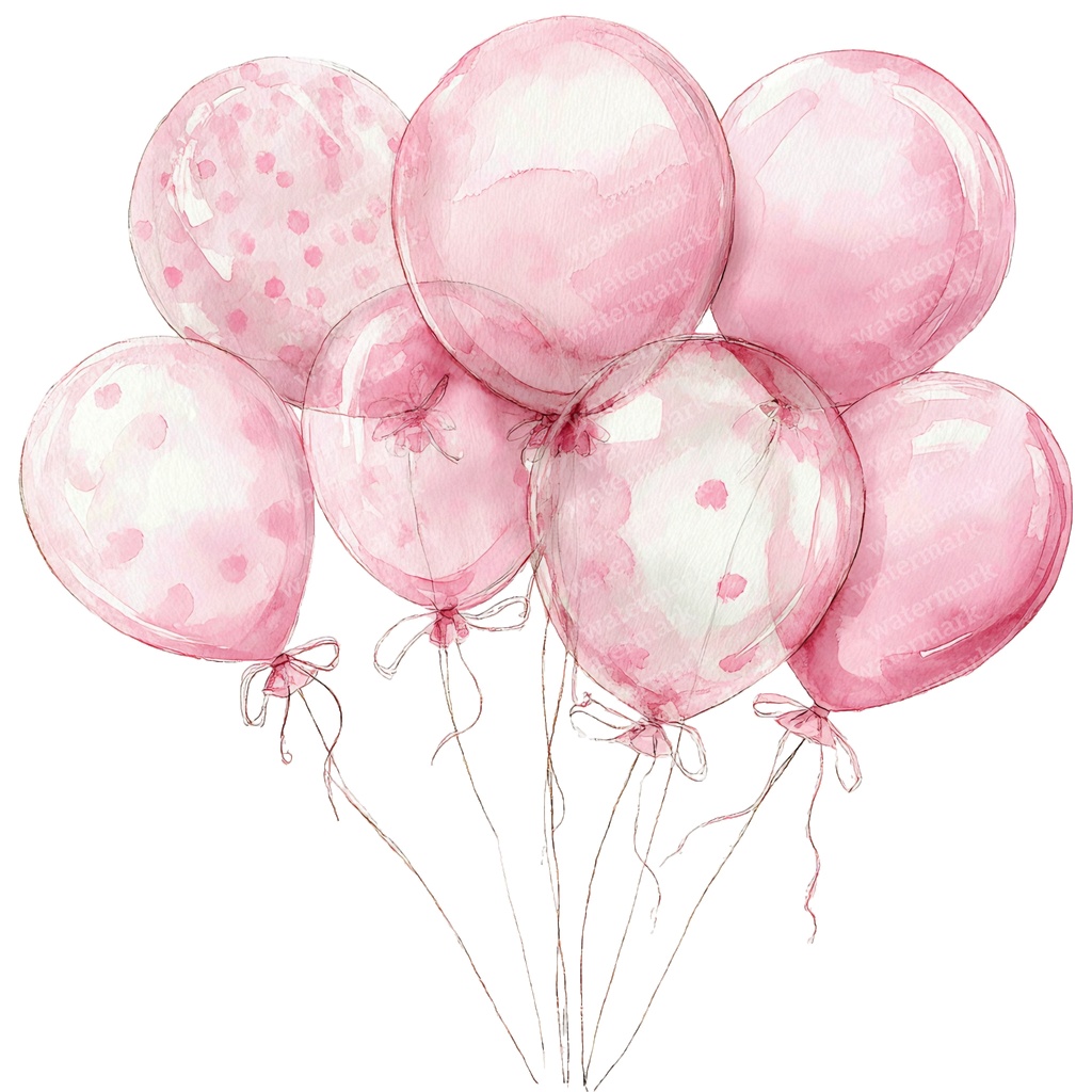 【商用利用可】ピンクバルーン(水彩風船)クリップアート20点セット|高解像度・透過PNG|ゆめかわ・パーティー装飾|コラージュ・ジャンクジャーナル素材|即ダウンロード