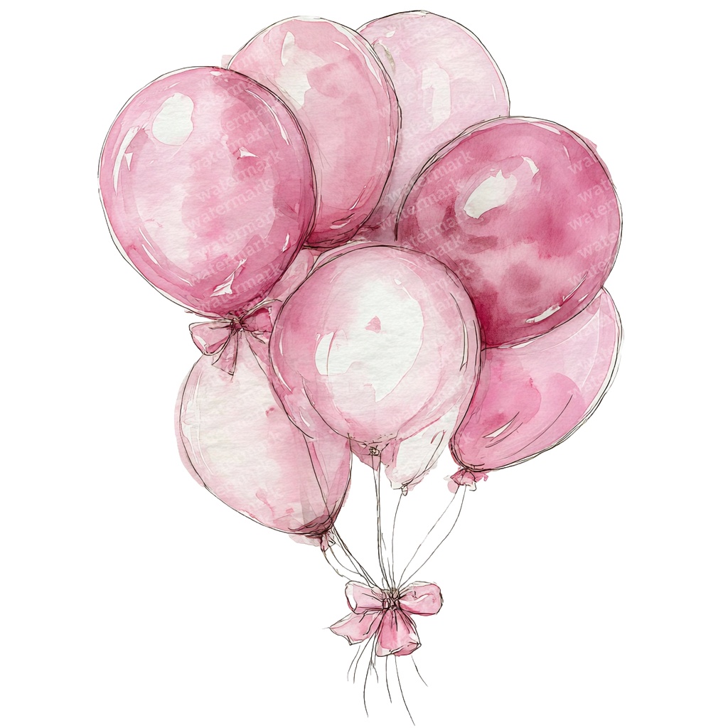 【商用利用可】ピンクバルーン(水彩風船)クリップアート20点セット|高解像度・透過PNG|ゆめかわ・パーティー装飾|コラージュ・ジャンクジャーナル素材|即ダウンロード